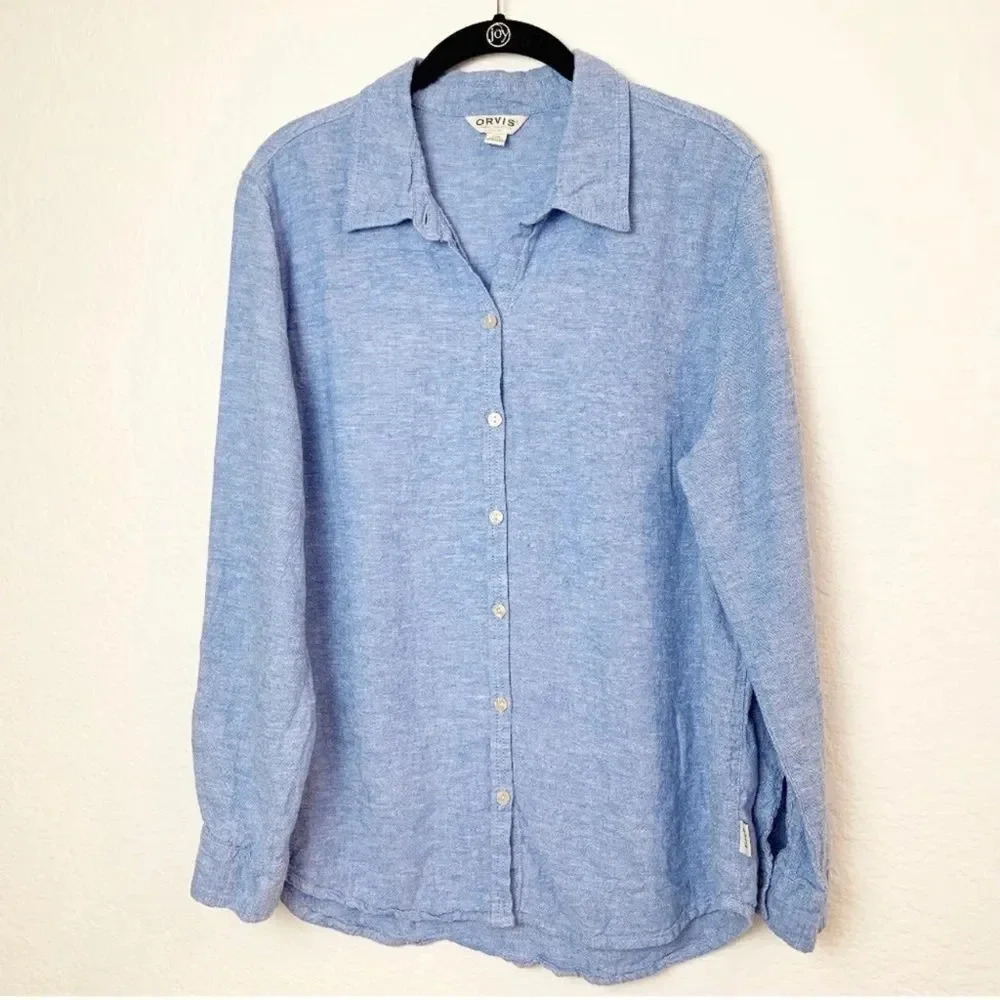 Orvis ladies Linen Blend Button Up Shirt Long Sleeve